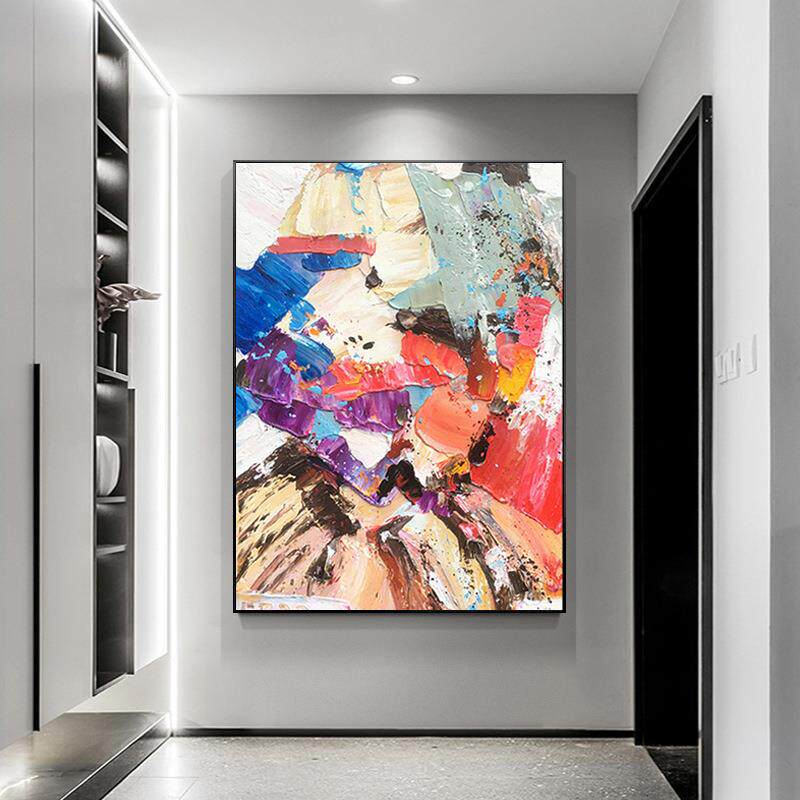 纯手绘油画抽象立体客厅装饰画北欧简约风格油画背景画样板房壁画