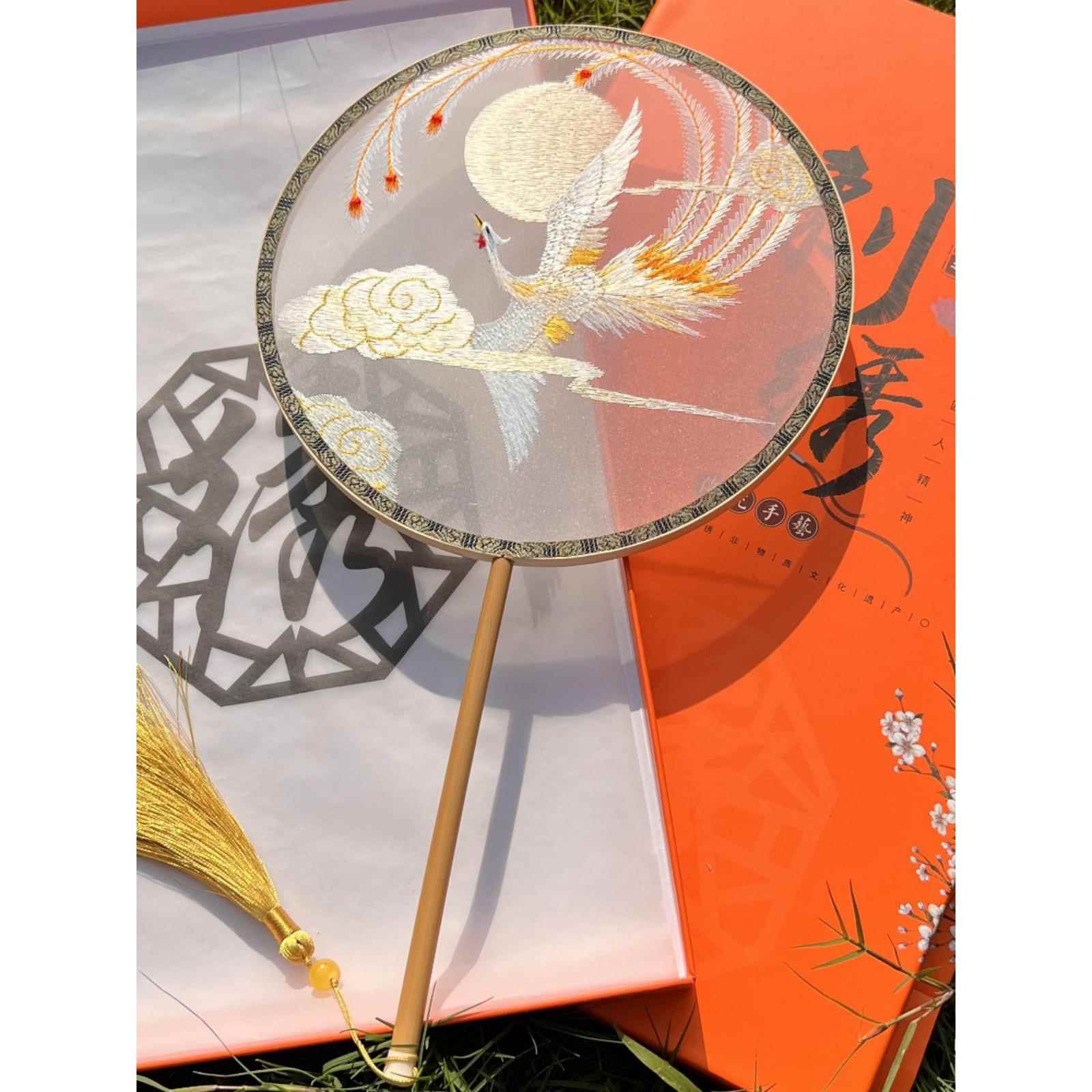 苏州古式圆扇双面绣中式苏绣汉代旗袍服饰节日礼品舞蹈圆扇