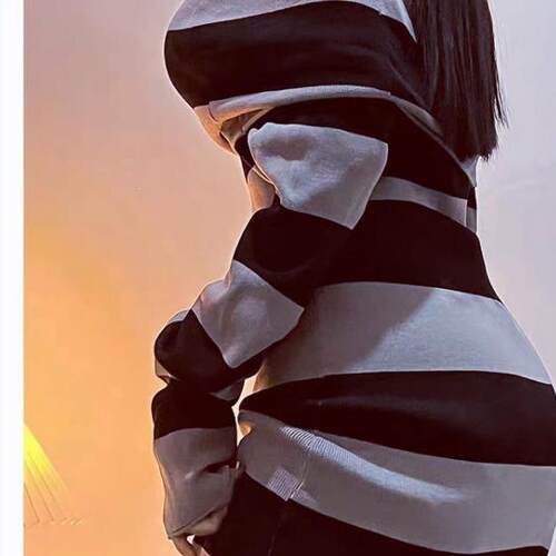 Women Striped Print Off Shoulder Bodycon Dress Casual Sleeve