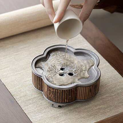 弥言纯锡手工壶承湘妃竹干泡台家用小型茶盘日式茶台茶道配件养壶