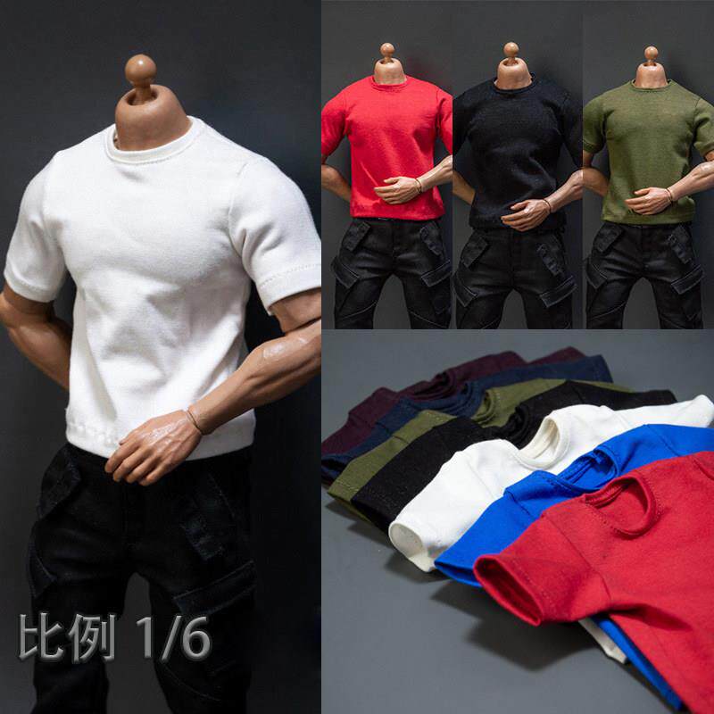 1/6潮流兵人衣服配件ht纯色短袖T恤12寸3A废墟男素体人偶模型上衣