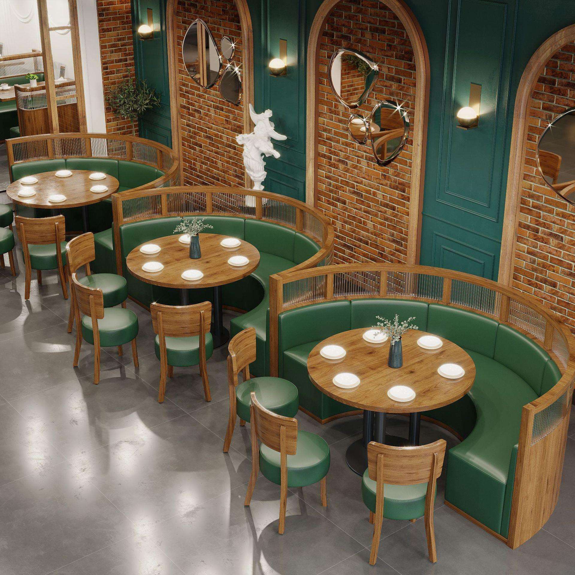 西餐厅饭店卡座沙发简约奶茶甜品小吃店家用实木桌椅组合实木椅