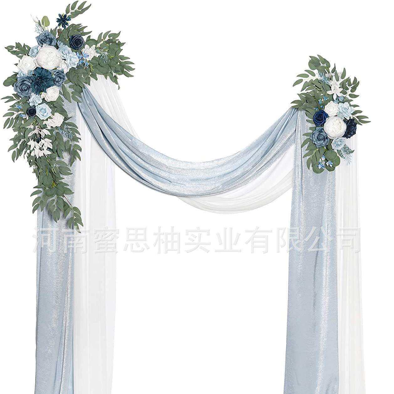 亚马逊婚礼珍珠雪纺拱门花艺仿真花4件套帷幔纱幔背景布置装饰品