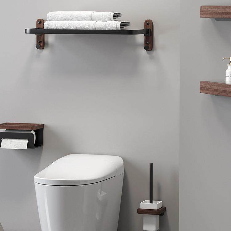 新款直销胡桃木置物架美式折叠浴巾架浴室简约免打孔卫浴套件毛巾