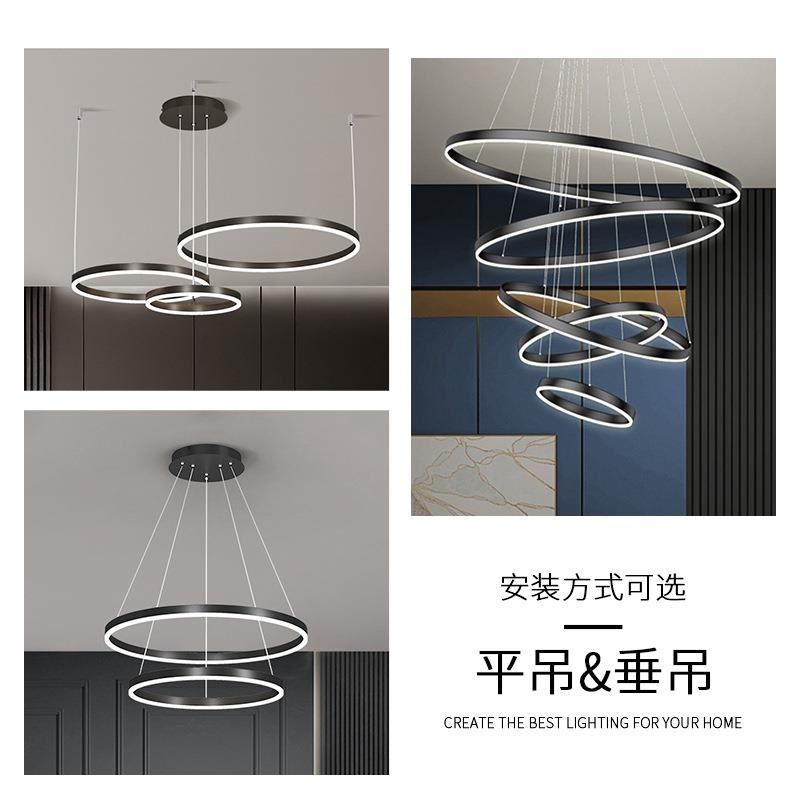 led490吊灯圆餐环状灯具复式中空楼梯l厅o大ft公寓跃层厅圆圈客厅