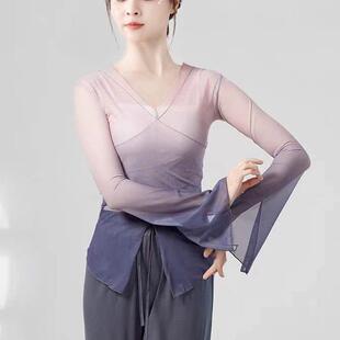 古典舞蹈服装 女中国民族舞练功服身韵渐变纱衣飘逸上衣形体演出服