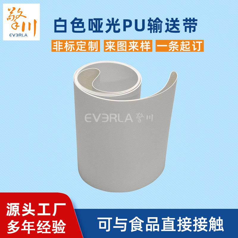 食品级白色哑光PU输送带广州擎川everla糖果面包设备用输送带厂家