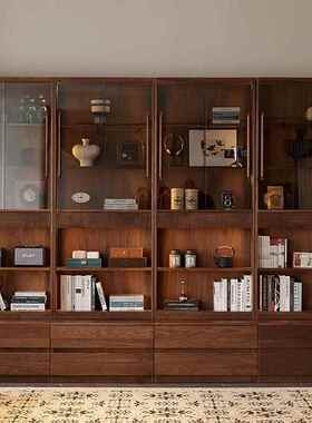 SHG-0411满墙卡座书柜美黑桃胡书木书北柜一体整墙橱展示柜储物柜
