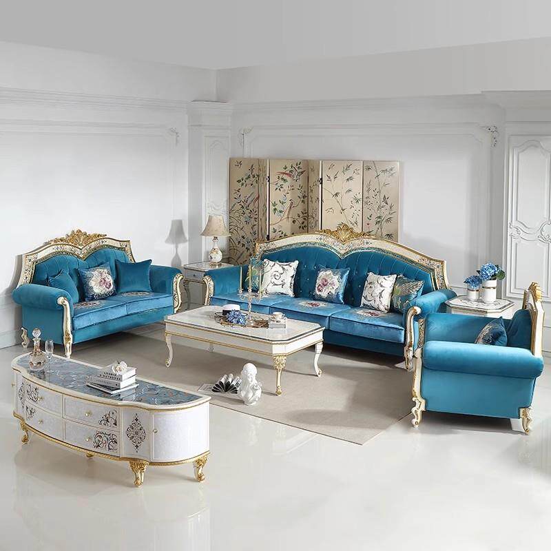 法式宫廷贝拼壳花666艺沙发欧几式奢华布实木雕花沙发茶组合别墅