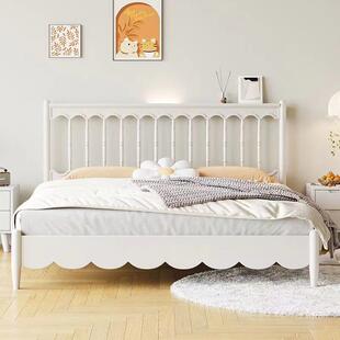北欧白色全实木床现代简约奶油风1米5单双人床主卧小户型储物婚床