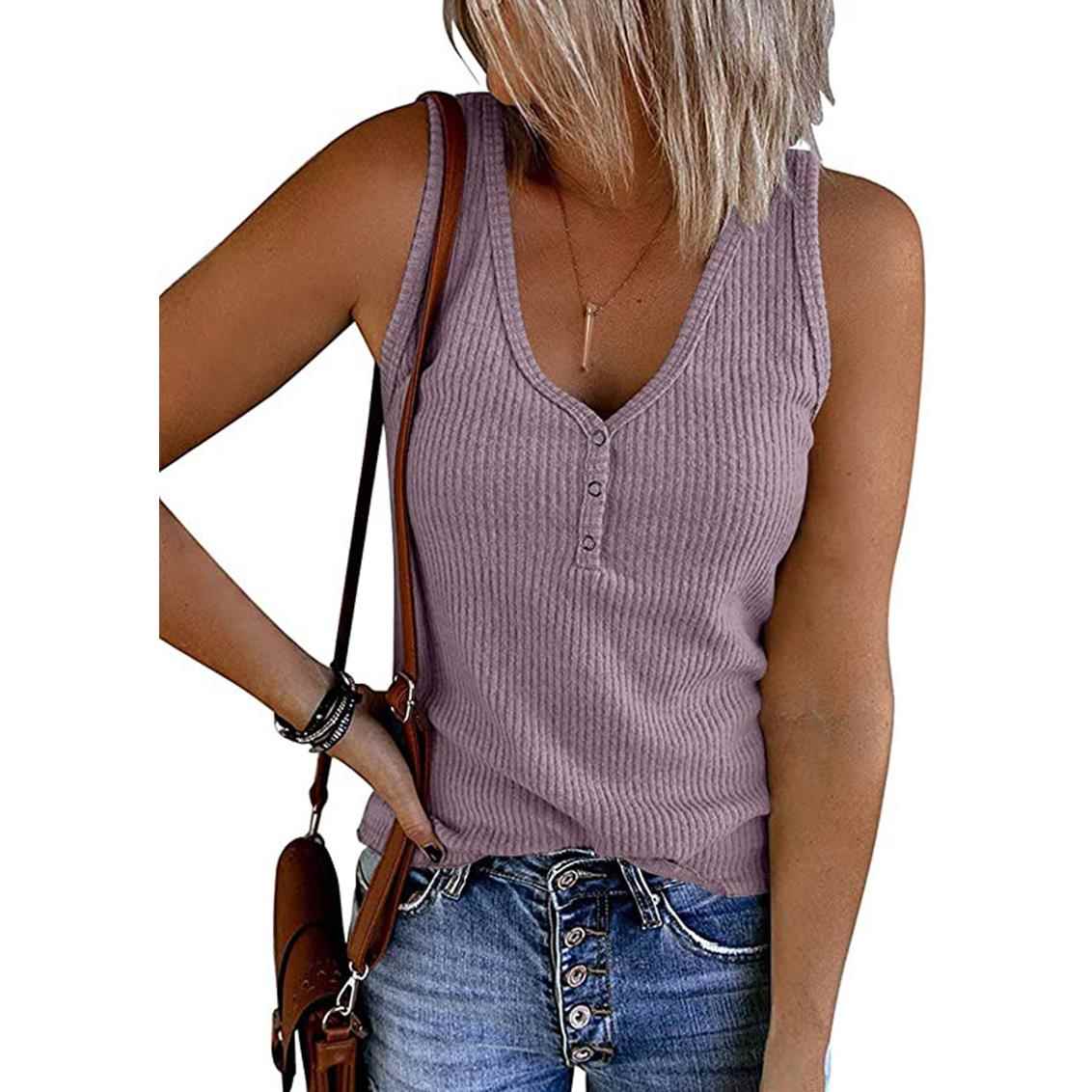 top sleeveless V-neck color solid vest knitted button-down
