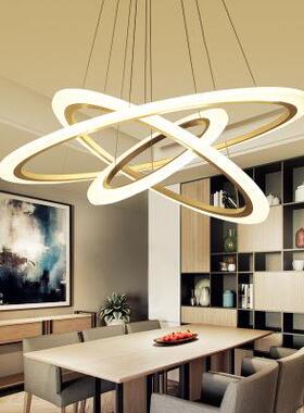 led复式别墅吊灯北欧轻奢创意艺术餐厅客厅大灯圆形极简智能