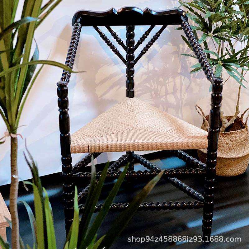 黑色中古椅复古实木雕刻梳妆椅影楼雕刻设计师罗马柱特色编织椅子