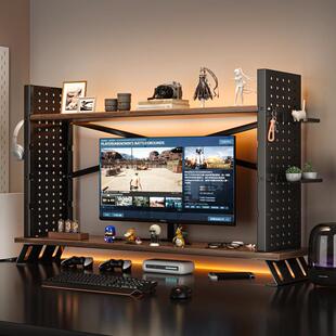 显示器增高架台式电脑桌置物架多层铁艺洞洞板多功能电竞房收纳架