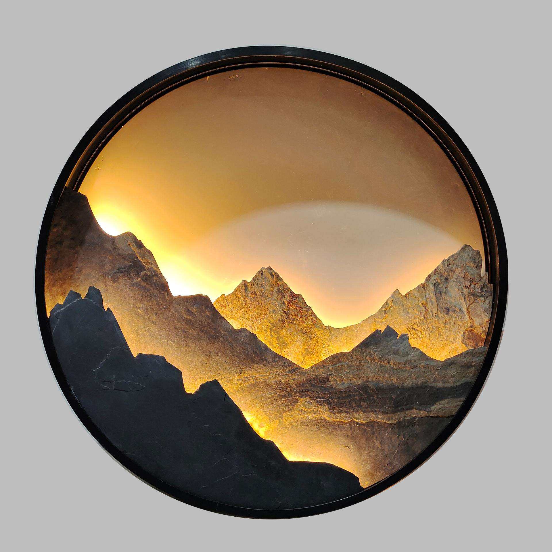 客厅装饰挂画现代简约新中式卧室走廊山水带灯立体玄关岩板画厂家