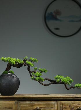 新中式仿真绿植迎客松盆景酒店茶室桌面玄关居家装饰品微景观摆件