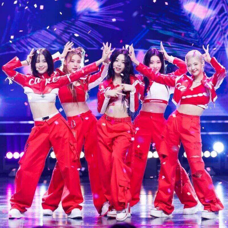 女团kpop舞蹈服itzy红色打歌服jazz爵士舞演出服爵士舞服装女套装
