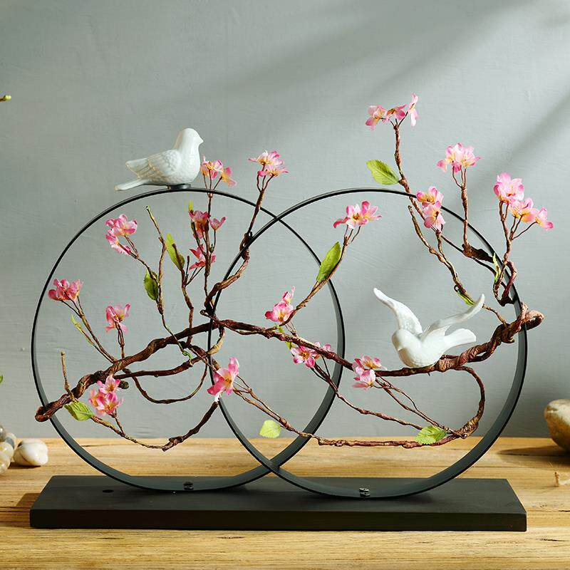 新款新中式禅意干花瓶古瓷客厅家居电视柜花插花仿真梅花典陶装饰