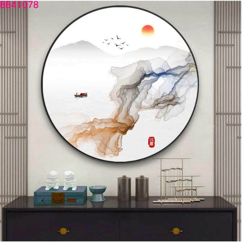 沙发挂画壁画客厅墙玄关新茶室进门过道背景山水画装饰画中式圆形,家居饰品,现代装饰画,淘宝优惠券,粉丝福利购,淘宝优惠卷