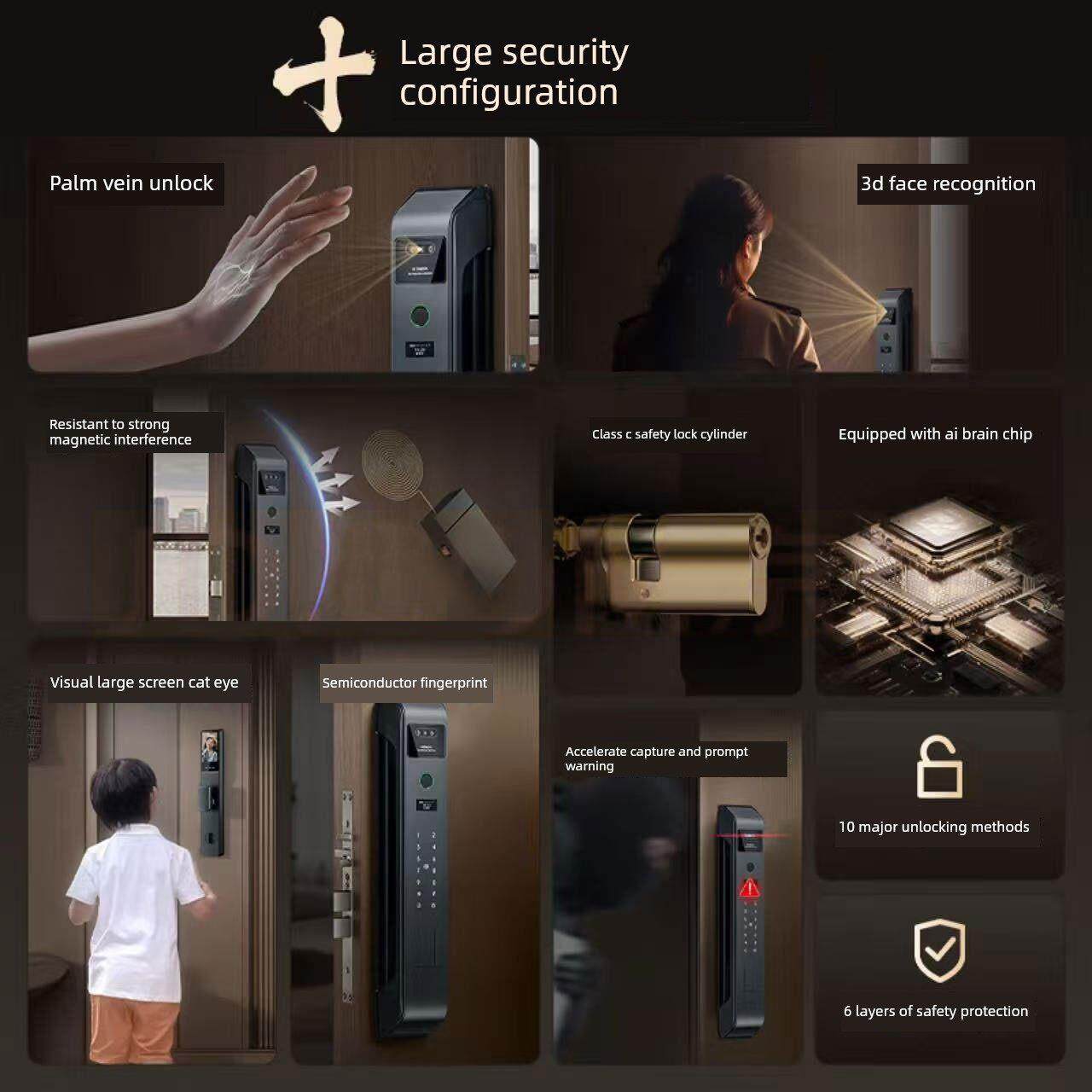 3D人脸识别智能门锁全自动锁密码锁指纹锁家用对讲防盗门锁