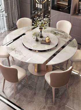 岩板折餐桌旋转a84嵌入式转盘饭多功能带磁电炉叠桌子小户型家用