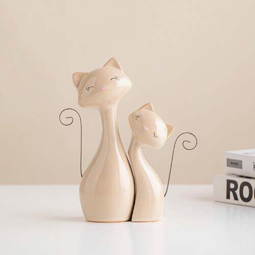 北欧极简米色陶瓷小猫景德镇工艺品治愈桌面摆件客厅书房装饰礼物