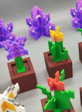 我的世界植物3D打印模型实物居家摆件蓝色的花美耳草模型马赛克摆