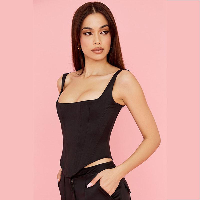 Womens elastic tight black camisole top