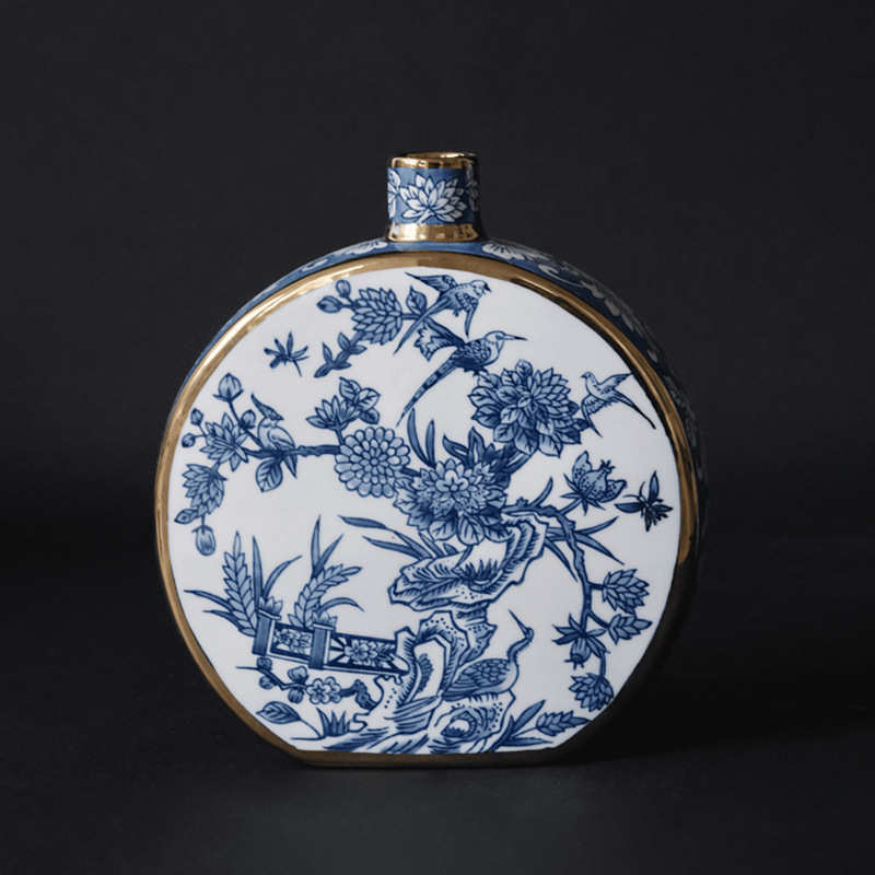 景德镇个性创意复古青花瓷新中式水墨描金彩瓷花瓶摆件家用花瓶