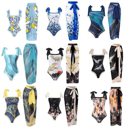 Swimsuit one-piece starry sky gradient print t