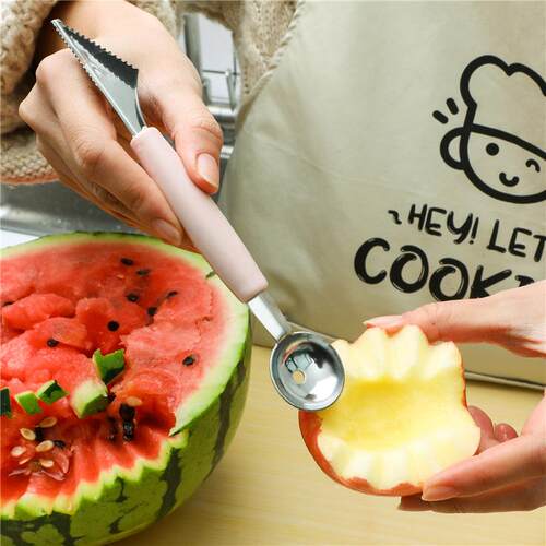 Dual-Head Stainless Steel Fruit Baller Spoon with Fluted Car