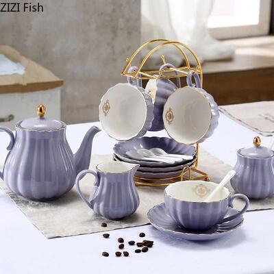 Light Coffee Cup and Saucer Set Milk Pot Sugar Pot Coffee Ap