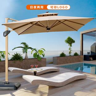 大型罗马伞 户外遮阳伞庭院带灯伞太阳能LED灯条室外别墅露台花园