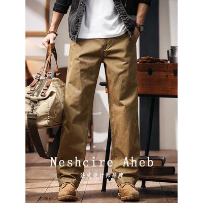 Neshcire Aheb美式复古重磅工装裤男士潮牌宽松休闲裤百搭直筒裤