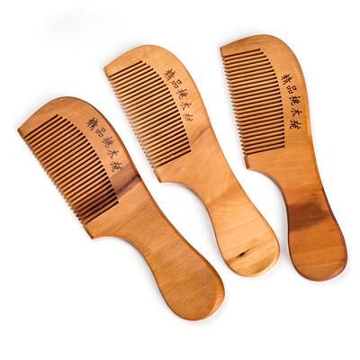 Round wooden comb with handle, natural health peach wood com