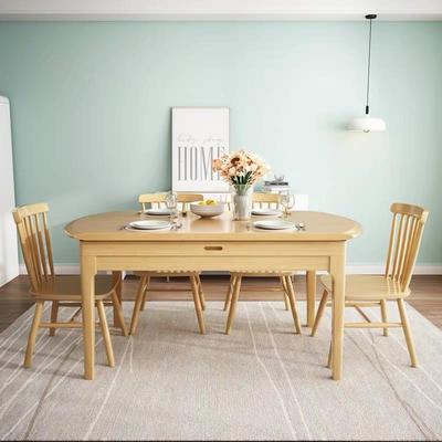 北欧全实木伸缩折叠餐桌椅组合6人8人可变圆桌家用小户型4人饭桌