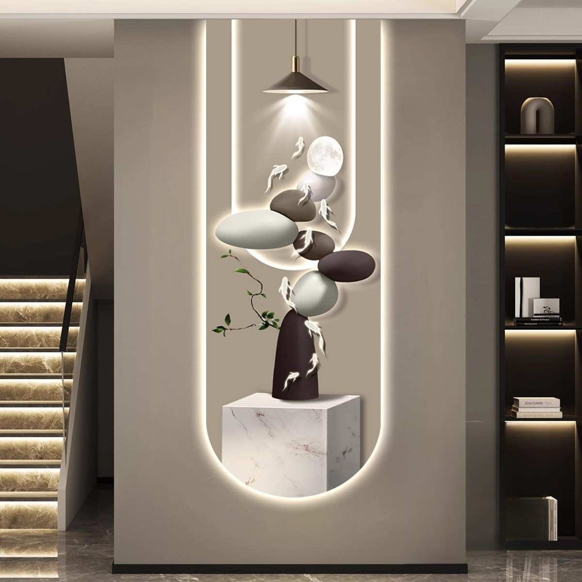 石来运转轻奢led带灯玄关装饰画走廊过道挂画壁画简约现代高级感