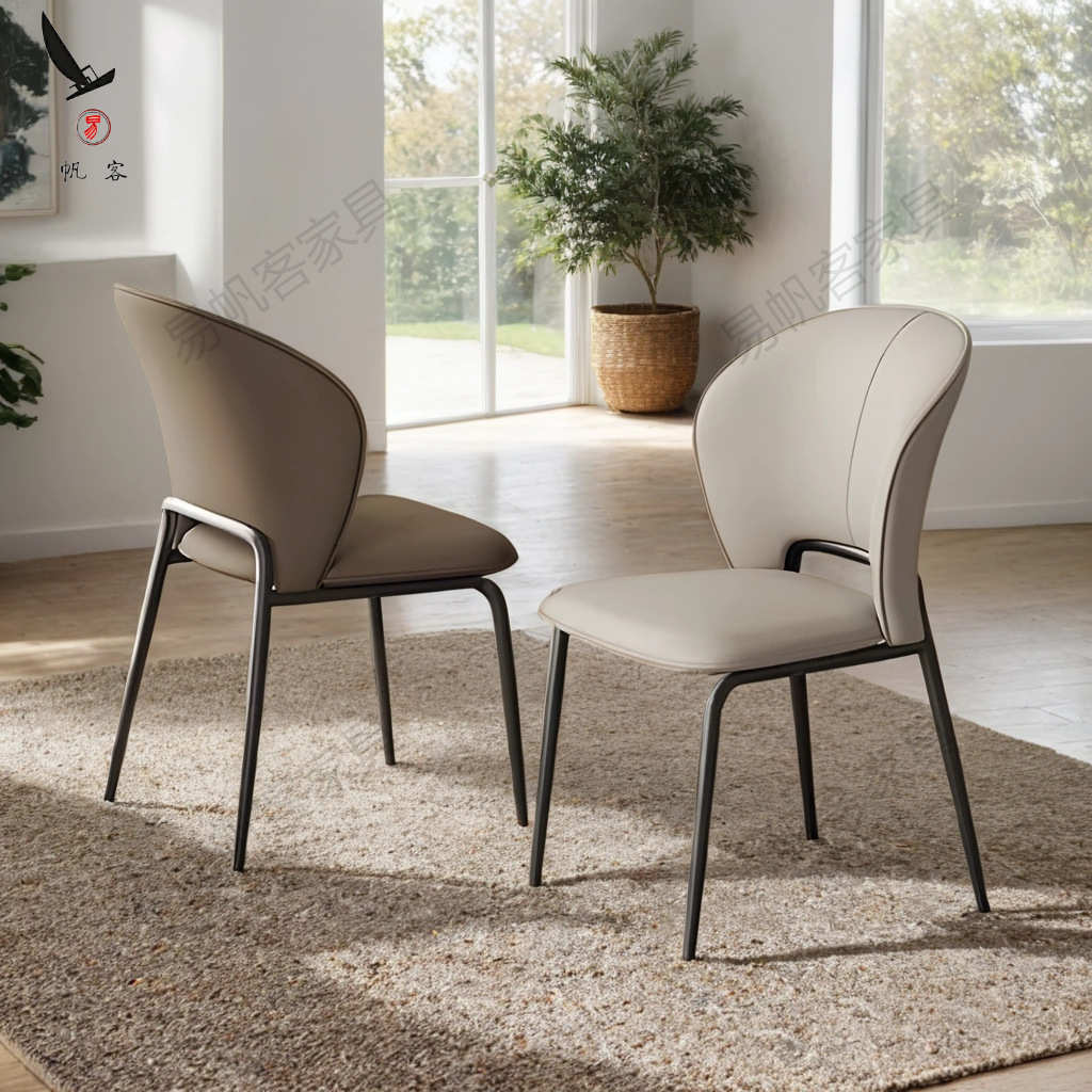 轻奢餐椅现代简约家用餐厅椅子意式设计师高端酒店洽谈皮艺靠背椅