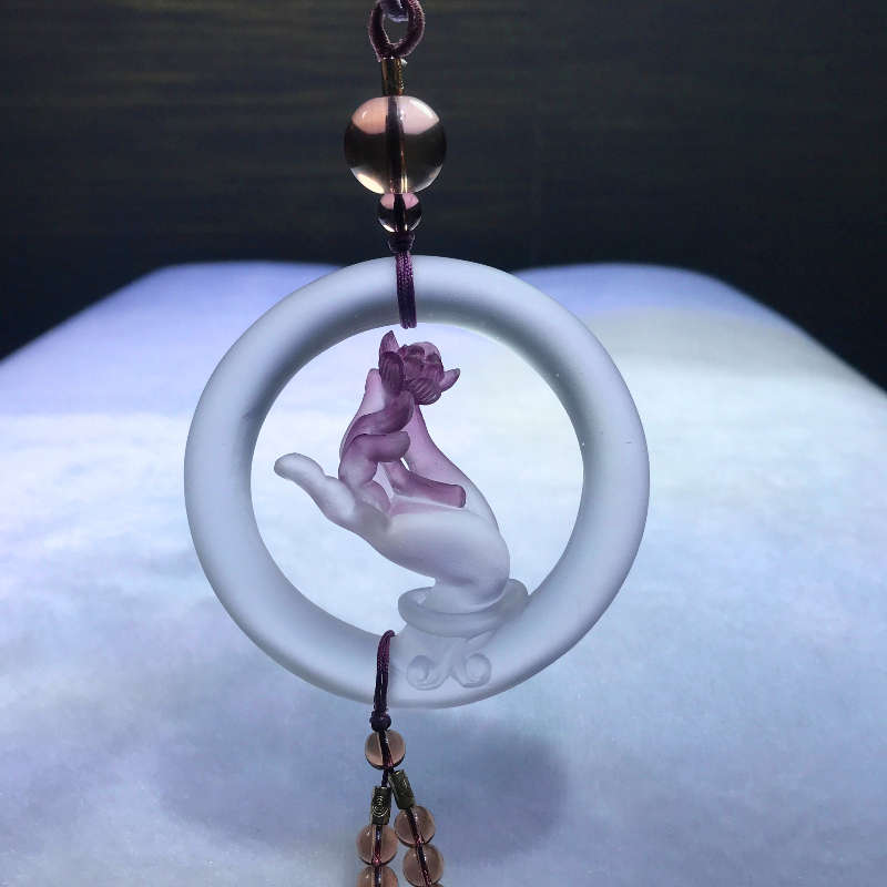 琉璃汽车挂件佛手莲花禅意车内饰品吊饰保平安后视镜吊坠车载挂饰
