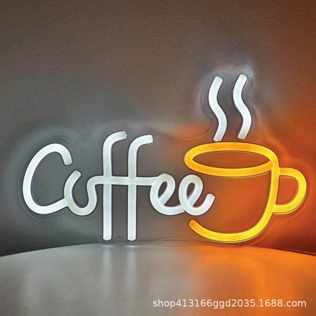 跨境新款LED背板霓虹灯咖啡造型灯挂墙酒吧装饰灯厂家直供