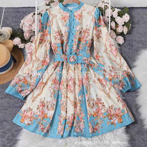 Women's Floral Print Woven Breathable Belted Dress Boho
