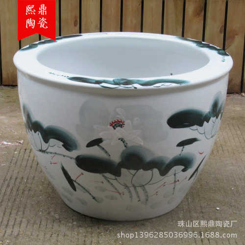 园林家居装饰鱼缸大号 手绘移栽 花盆栽花缸陶瓷陶瓷缸摆件荷花