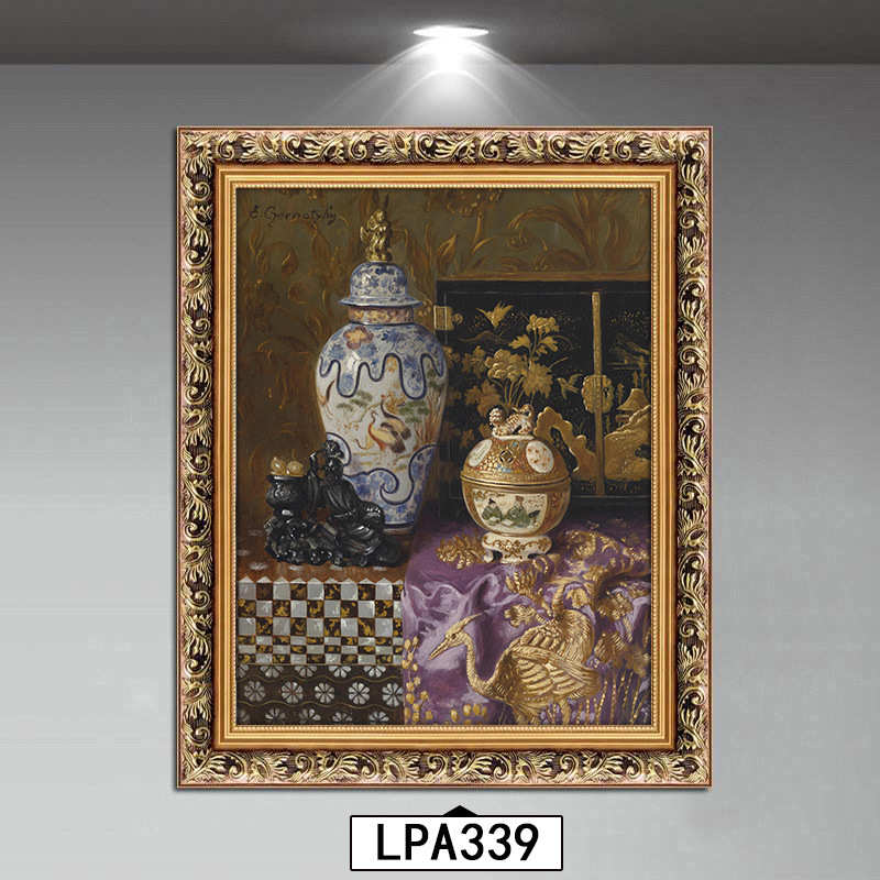 挂画美式静物玄关餐厅欧式中古饭厅油画聚宝盆小众客厅装饰画古典