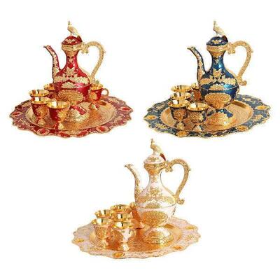 Coffee Pot Set Tea Tray Teapot and 6 Tea Cups Ornament