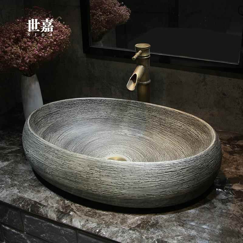 新中式671台上盆仿台古上陶洗手新中式简盆约盆椭圆大号瓷家用脸