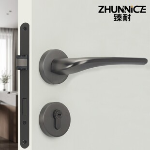 臻耐北欧门锁房门卧室实木复合门房间两件式 锁静音磁吸门锁木门把