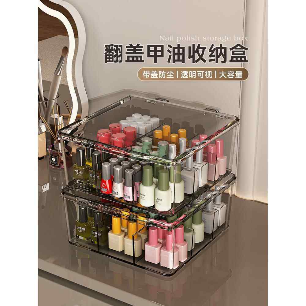 指甲油收纳盒桌面大容量带盖家用甲油胶饰品展示架多格美甲工具箱