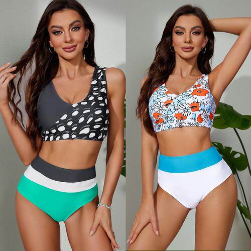 Bikini swimsuit women's polka dot patchwork exposed