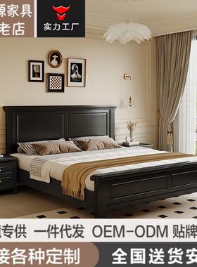 复古实木床白色主卧双人床1米8简约储物1.5m中古风美式经济型大床