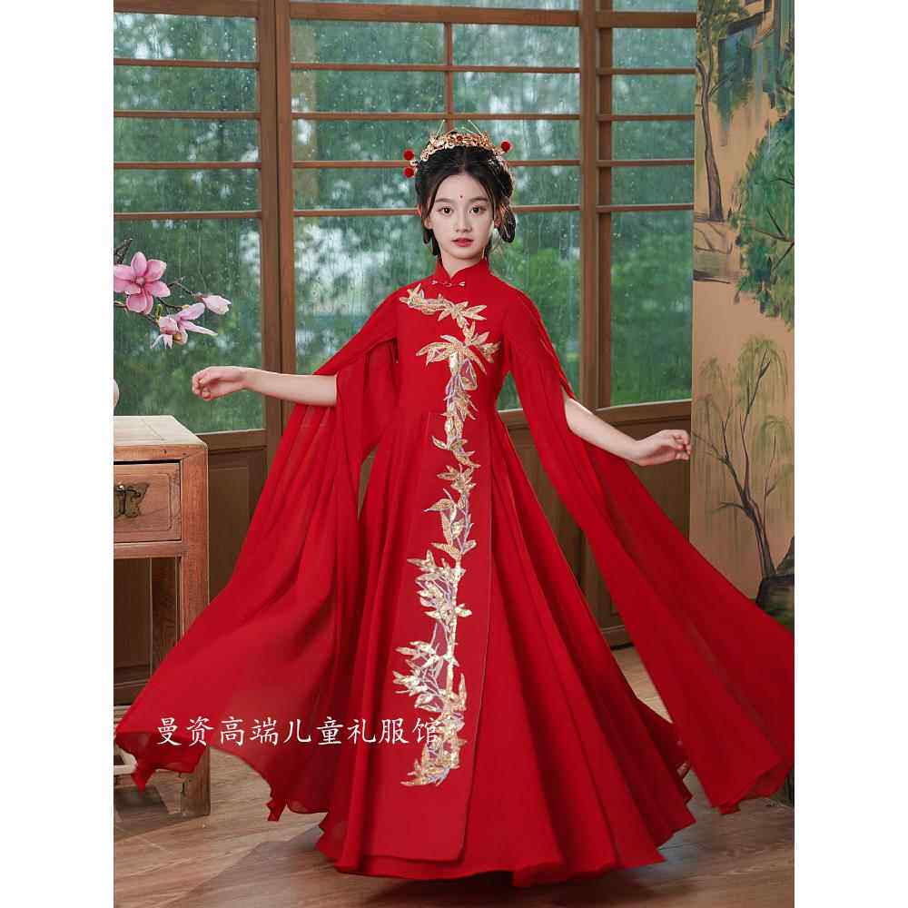 高档新款女童中国古筝演服古典长裙风艺表演民乐出独奏舞考台独唱